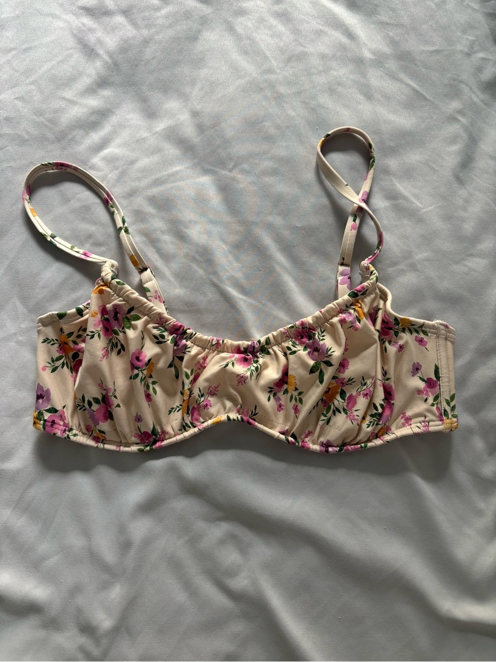 Shade & Shore Cream Floral Underwire Bikini Top with Pink & Green Accents